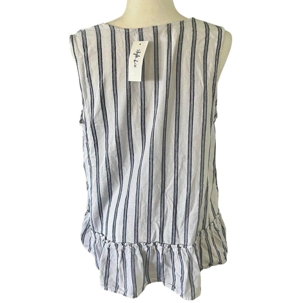 Style & Co Women's Size Medium Prospect Stripe Linen Blend Sleeveless Top - Picture 4 of 6